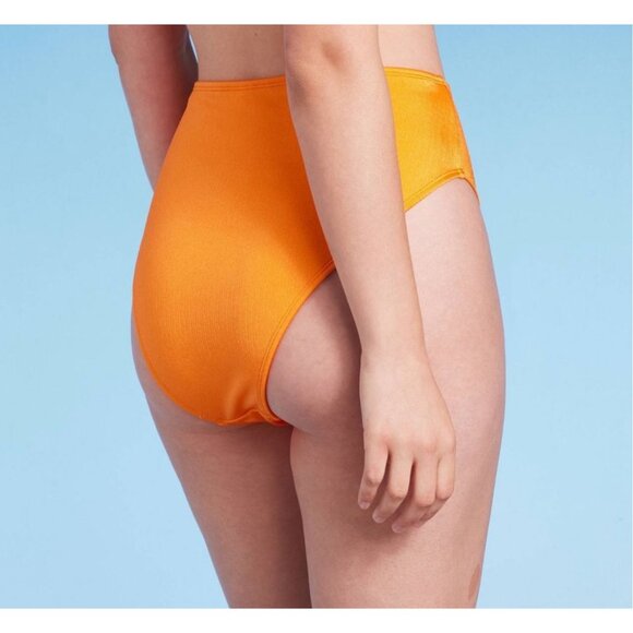 Wild Fable- Women's Ribbed High Waist High Leg Extra Cheeky Bikini Bottom-Orange - Picture 2 of 13